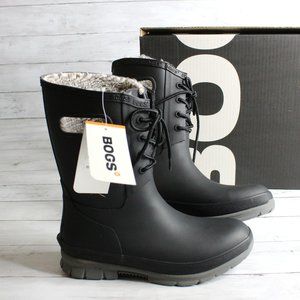 Bogs Women's Winter Waterproof Rain Snow Boots Size 9 Black Lace Plush Faux Fur